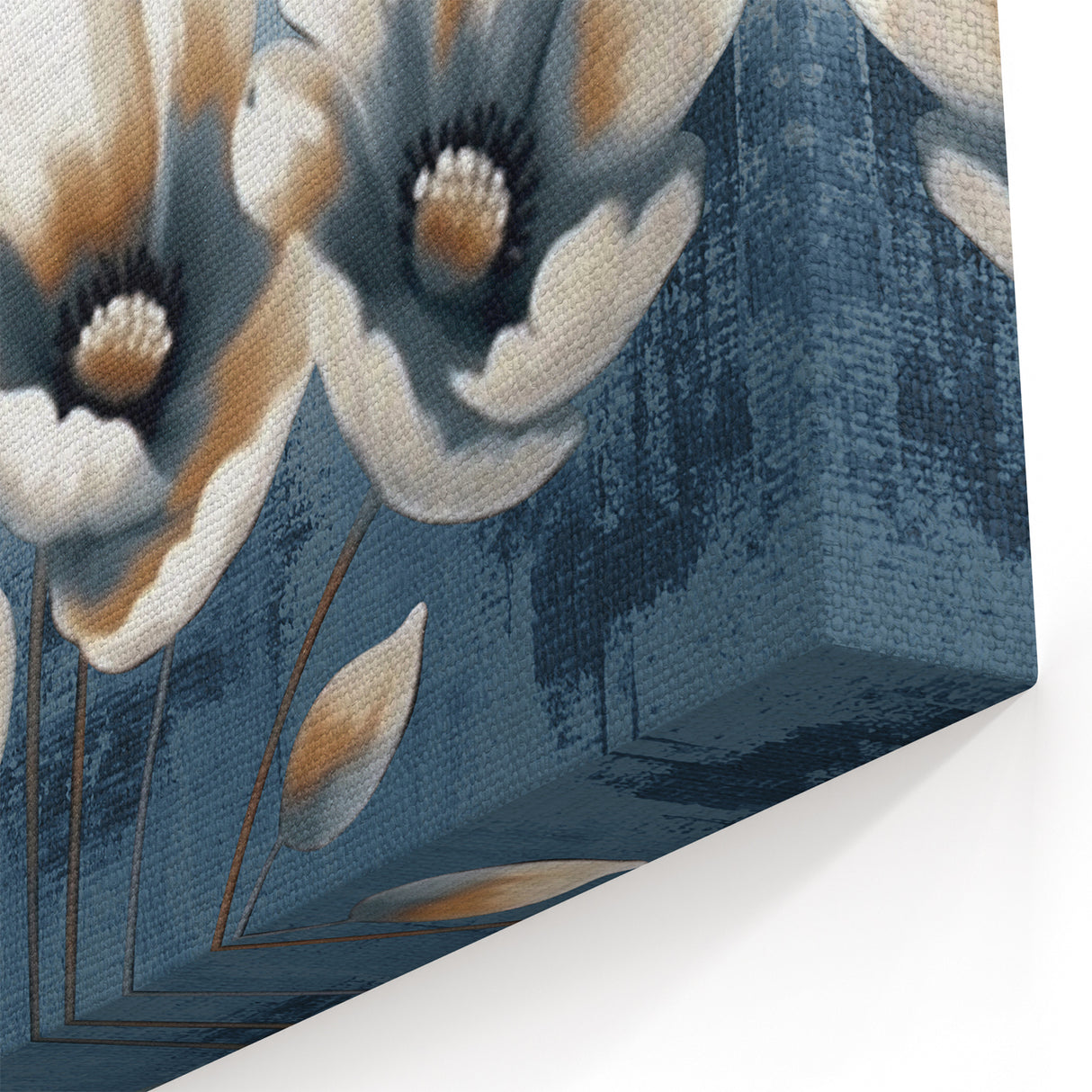 Elegant Floral Abstract Art with Neutral and Blue Tones