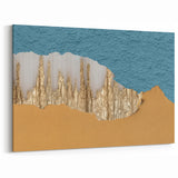 Textured Abstract Art with Teal, Gold, and Beige Layers