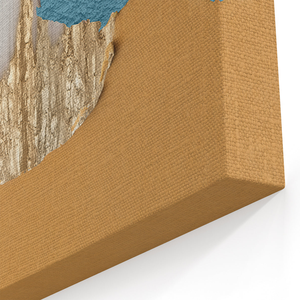 Textured Abstract Art with Teal, Gold, and Beige Layers