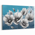 Monochrome Floral Art on Teal Abstract Background