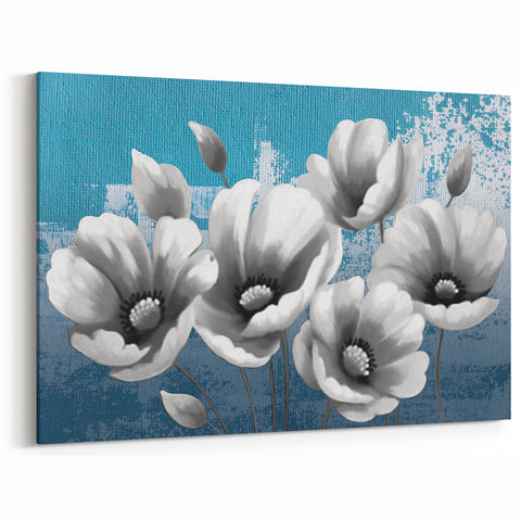 Monochrome Floral Art on Teal Abstract Background