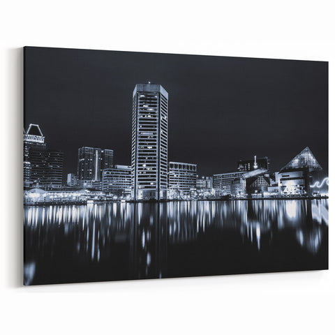 Nighttime Baltimore Skyline Art - Dark Blue Cityscape Decor