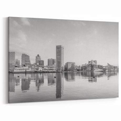 Elegant Baltimore Skyline Art - Black and White Harbor Cityscape