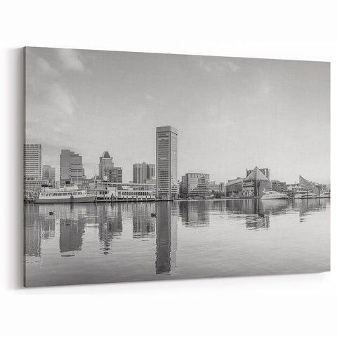Elegant Baltimore Skyline Art - Black and White Harbor Cityscape