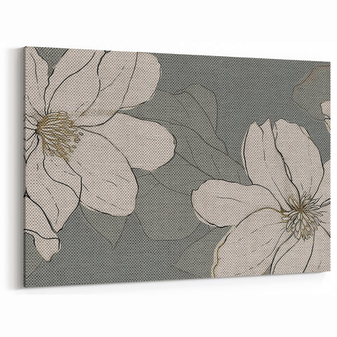 Vintage Floral Line Art - Modern Abstract Flower Canvas Print