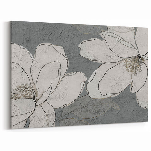 Textured Floral Line Art - Modern Abstract Flower Canvas Print