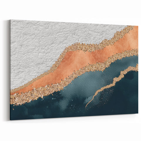 Golden Wave Strokes & Lines - Modern Abstract Canvas Wall Art