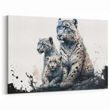 Stylized Snow Leopard Art Print - Black & White Wildlife Canvas