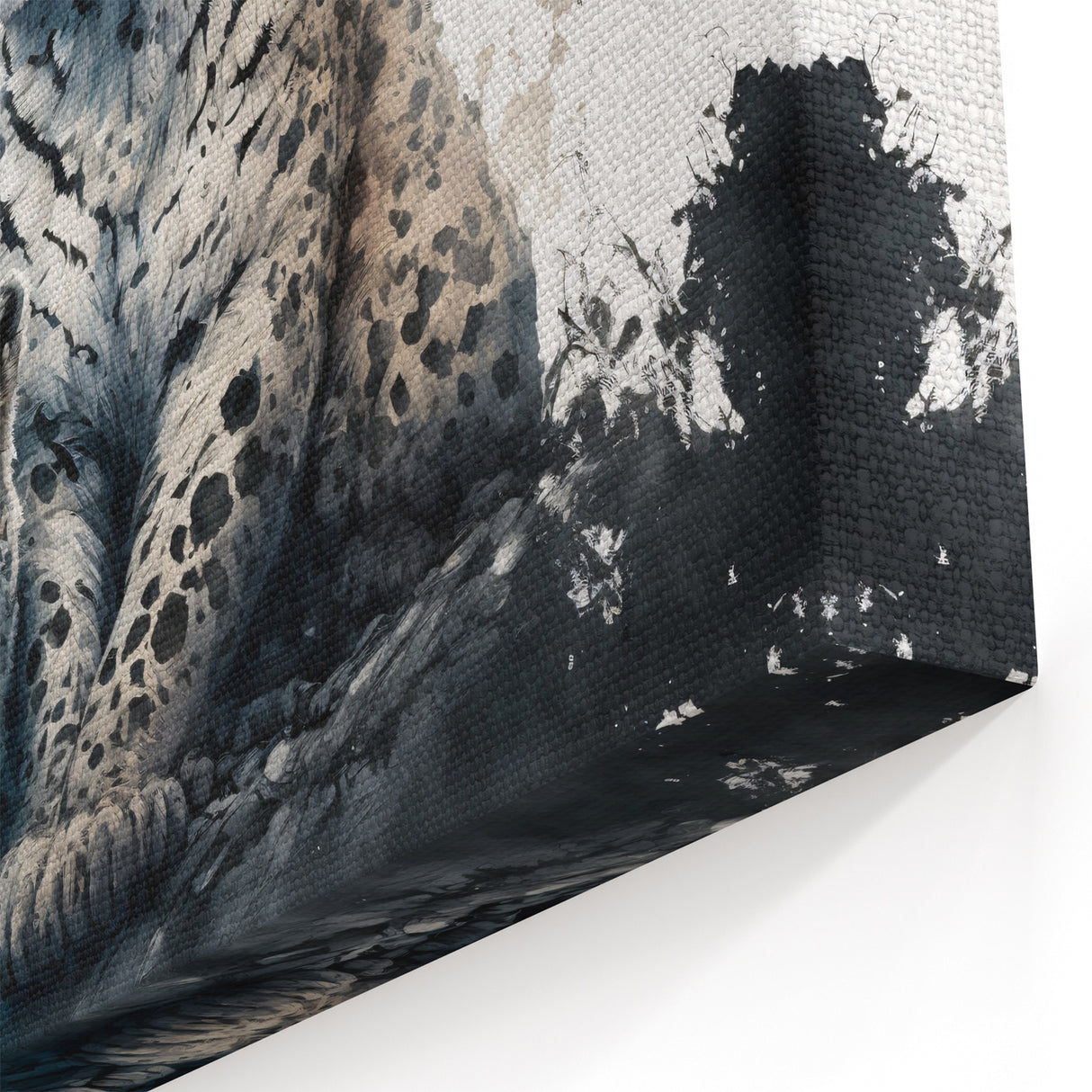 Stylized Snow Leopard Art Print - Black & White Wildlife Canvas