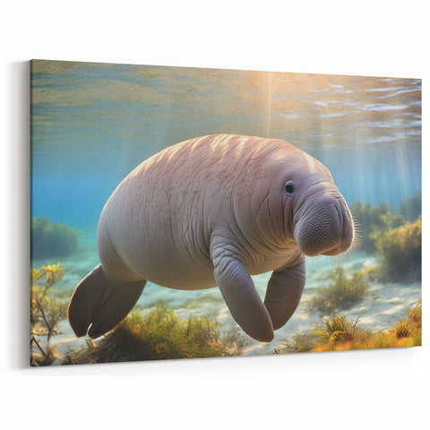 Manatee Canvas Print - Peaceful Coastal Decor - Framed & Acrylic Options