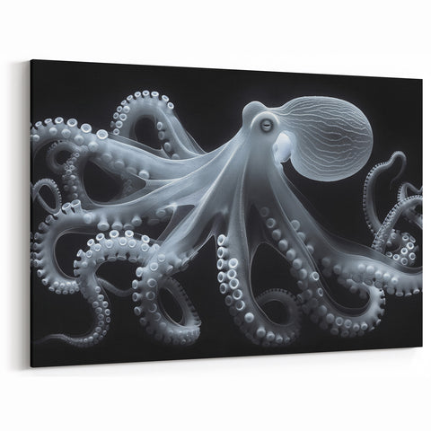 Ethereal Octopus Wall Art - Detailed Black & White Marine Life Decor