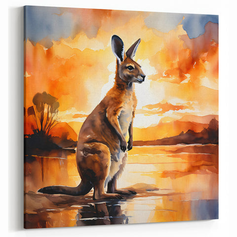 Vibrant Kangaroo Wall Art - Australian Sunset Wildlife Canvas Decor