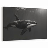 Monochrome Orca Wall Art - Elegant Ocean Life Canvas & Print Decor