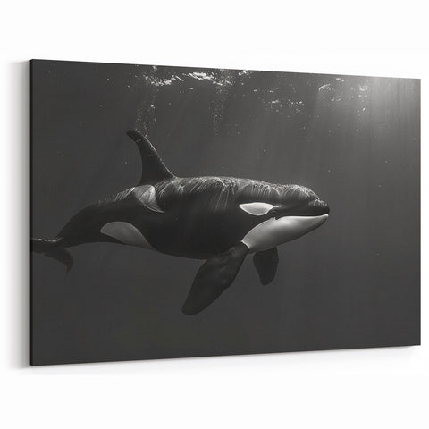 Monochrome Orca Wall Art - Elegant Ocean Life Canvas & Print Decor
