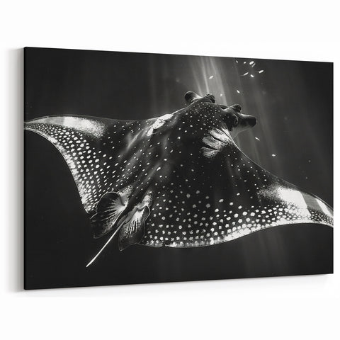 Striking Ray Wall Art - Black & White Marine Life Canvas Print