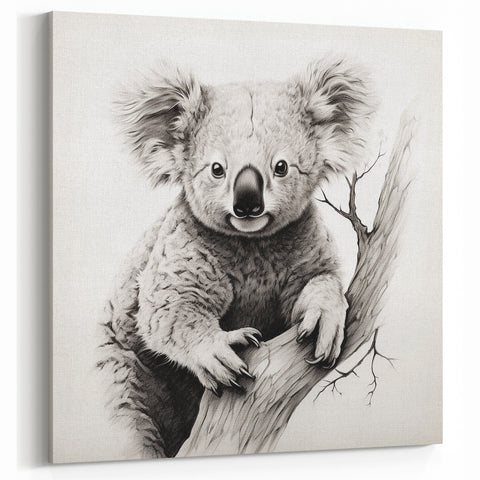 Charming Koala Wall Art - Black & White Koala Canvas Print for Animal Lovers