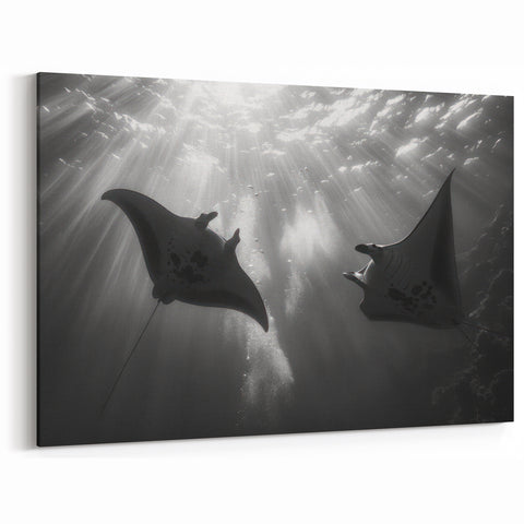 Ethereal Ray Wall Art - Serene Black & White Marine Life Prints