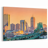 Boston Skyline Wall Art - Sunset Glow Cityscape on Stretched Canvas