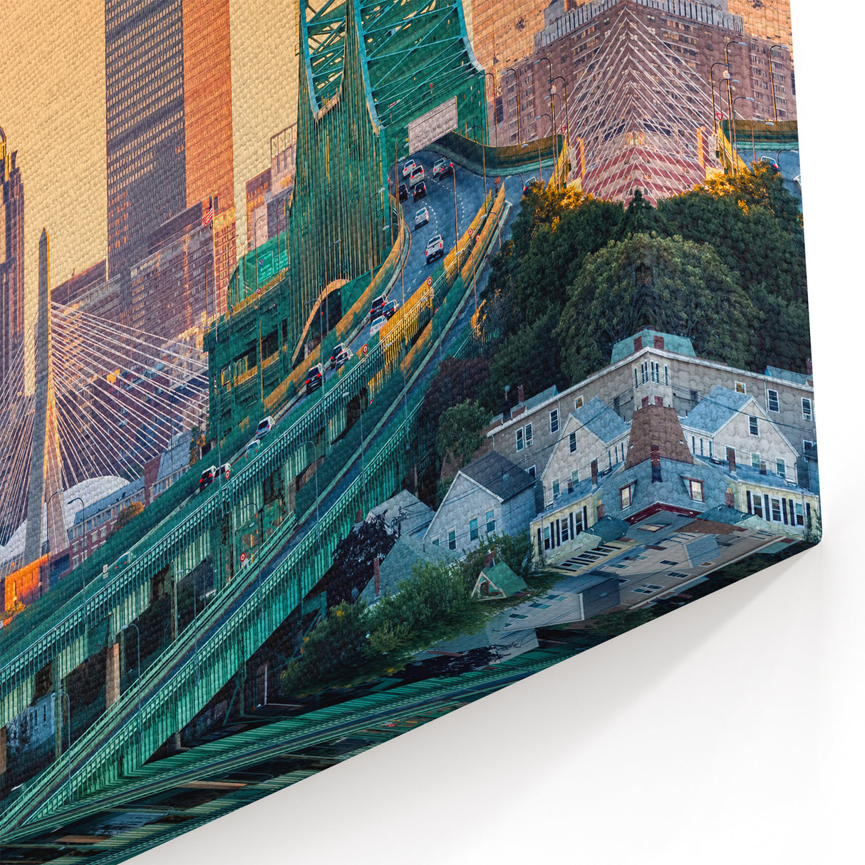 Boston Skyline Wall Art - Sunset Glow Cityscape on Stretched Canvas