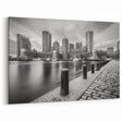 Boston Harbor Art - Black and White Skyline with Waterfront Walkway