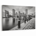 Boston Harbor Art - Black and White Skyline with Waterfront Walkway