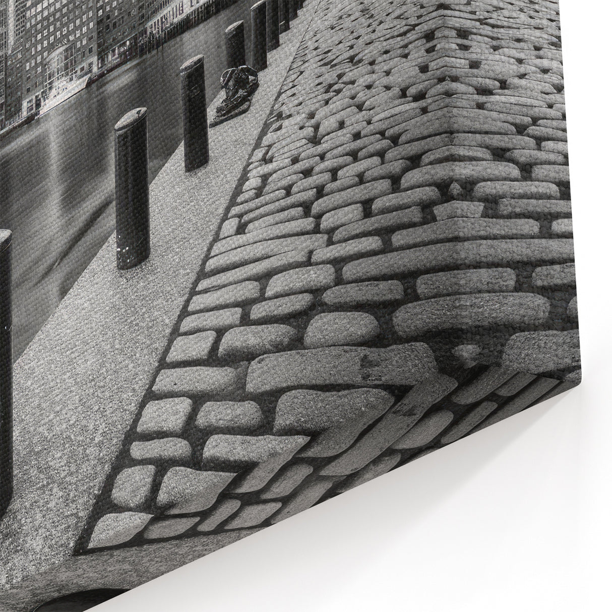Boston Harbor Art - Black and White Skyline with Waterfront Walkway
