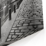 Boston Harbor Art - Black and White Skyline with Waterfront Walkway