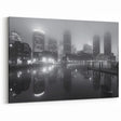 Boston Skyline Photography - Foggy Night Harbor with City Lights