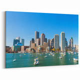 Boston Skyline Wall Art - Vibrant Harbor with Sailboats and Blue Sky