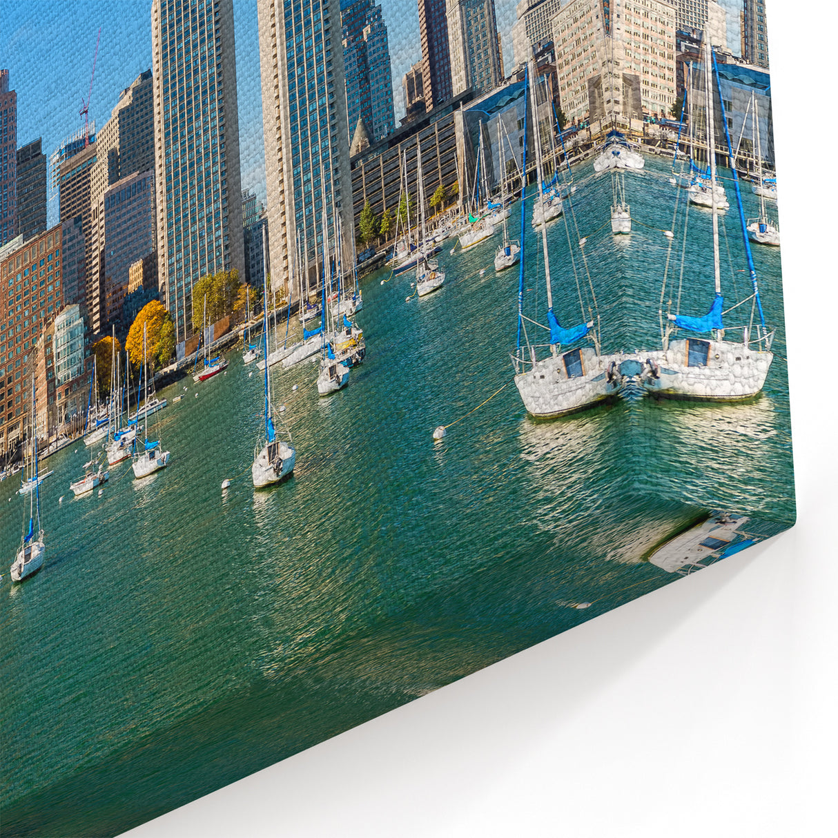 Boston Skyline Wall Art - Vibrant Harbor with Sailboats and Blue Sky
