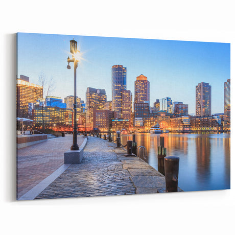Boston Skyline Wall Art - Evening Harbor with Lights and Waterfront
