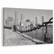 Boston Skyline Photography - Black and White Harbor with Chain Fence