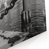 Boston Skyline Photography - Black and White Harbor with Chain Fence