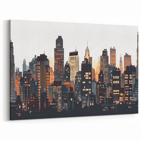 Boston Skyline Art - Modern Cityscape Illustration with Warm Tones