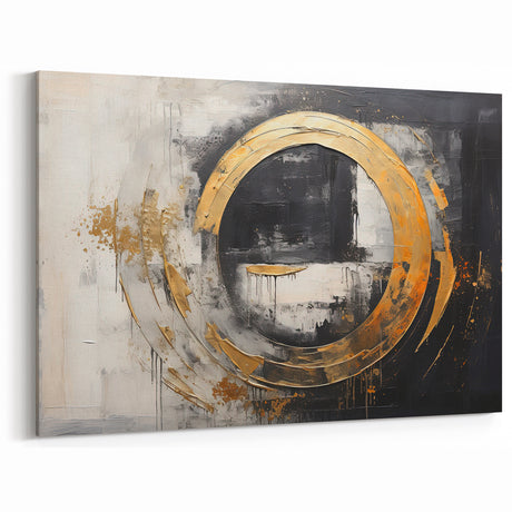 Gold and Black Abstract Strokes Canvas - Modern Geometric Wall Art