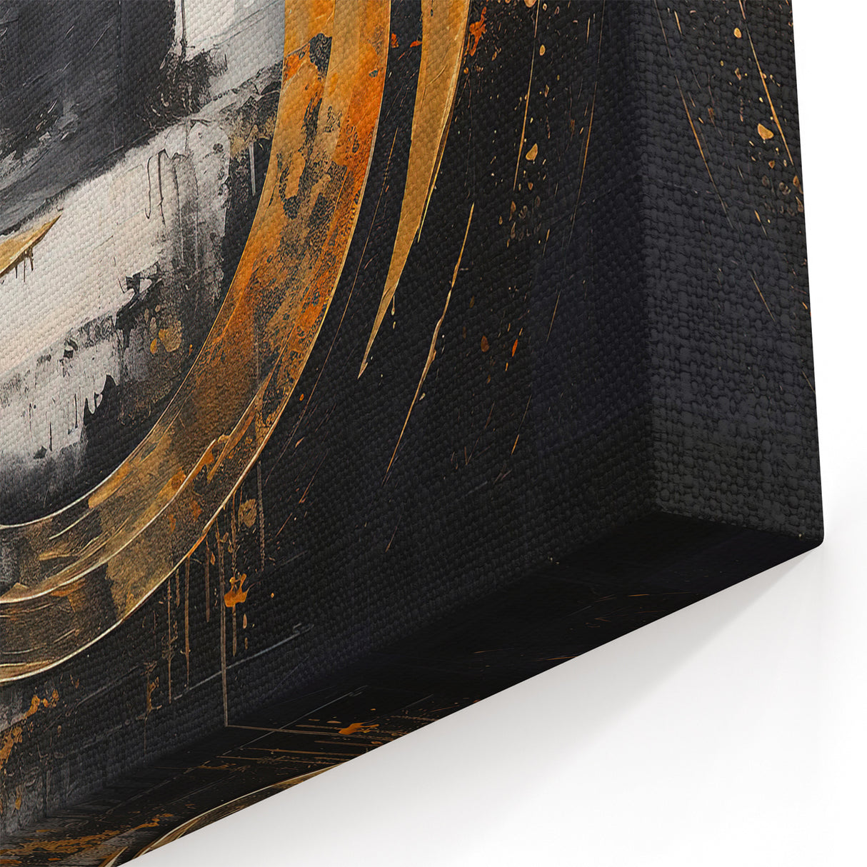 Gold and Black Abstract Strokes Canvas - Modern Geometric Wall Art