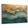 Teal and Gold Abstract Strokes Canvas - Luxury Modern Wall Art