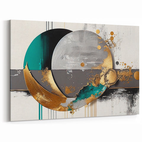 Teal, Gold, and Grey Abstract Geometric Canvas - Modern Wall Art