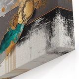 Teal, Gold, and Grey Abstract Geometric Canvas - Modern Wall Art