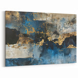 Blue and Gold Abstract Strokes Canvas - Luxury Textured Wall Art