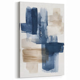 Navy Blue and Beige Abstract Strokes Canvas - Minimalist Wall Art