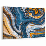 Blue and Gold Fluid Abstract Canvas - Modern Swirl Wall Art
