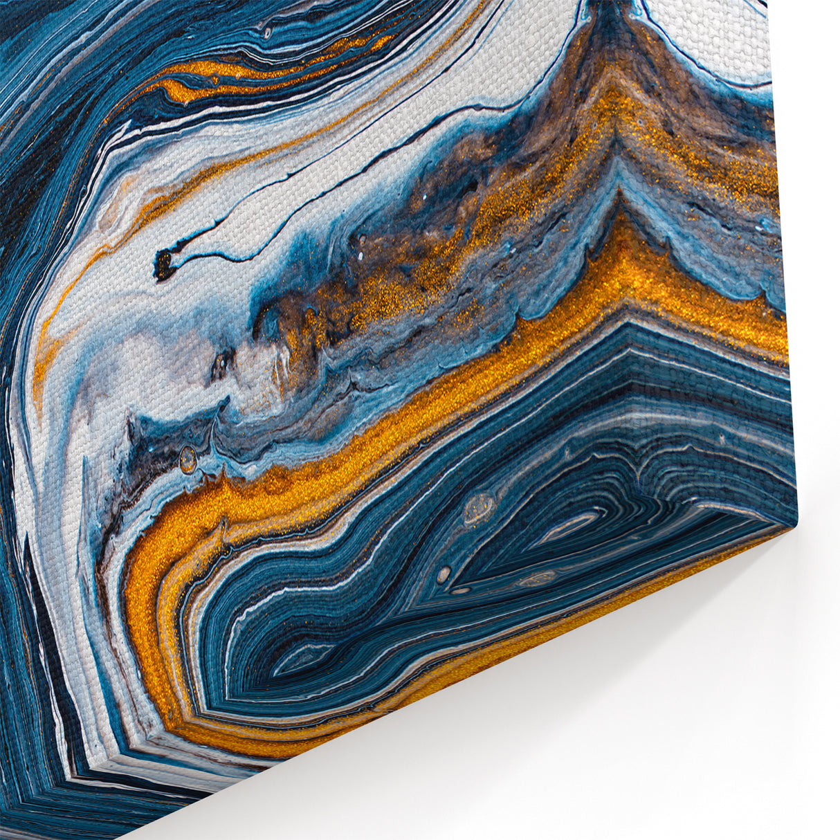 Blue and Gold Fluid Abstract Canvas - Modern Swirl Wall Art