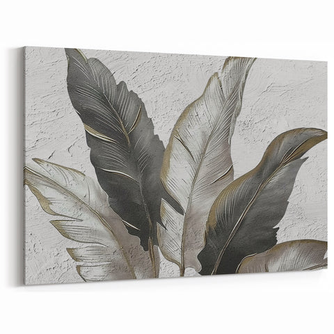 Black and Gold Leaf Line Art - Modern Abstract Strokes Canvas