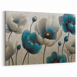 Teal and White Floral Art - Modern Abstract Flowers Canvas Print