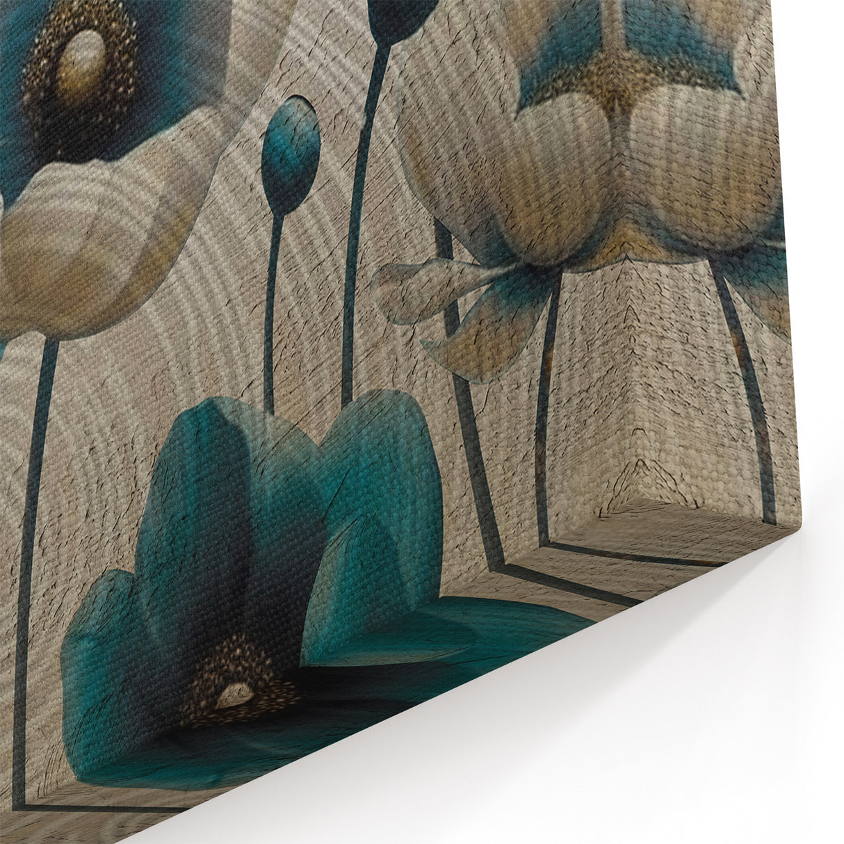 Teal and White Floral Art - Modern Abstract Flowers Canvas Print
