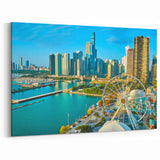 Chicago Skyline Wall Art - Scenic Waterfront and Ferris Wheel Canvas Print