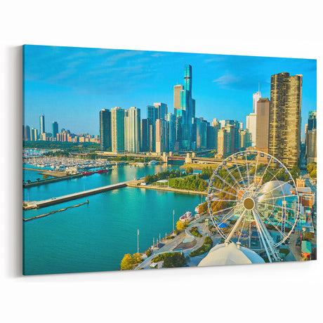 Chicago Skyline Wall Art - Scenic Waterfront and Ferris Wheel Canvas Print