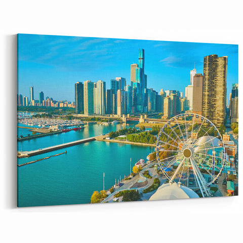 Chicago Skyline Wall Art - Scenic Waterfront and Ferris Wheel Canvas Print