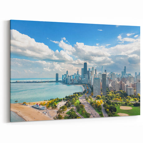 Chicago Skyline Wall Art - Scenic Beach and Park Cityscape Canvas